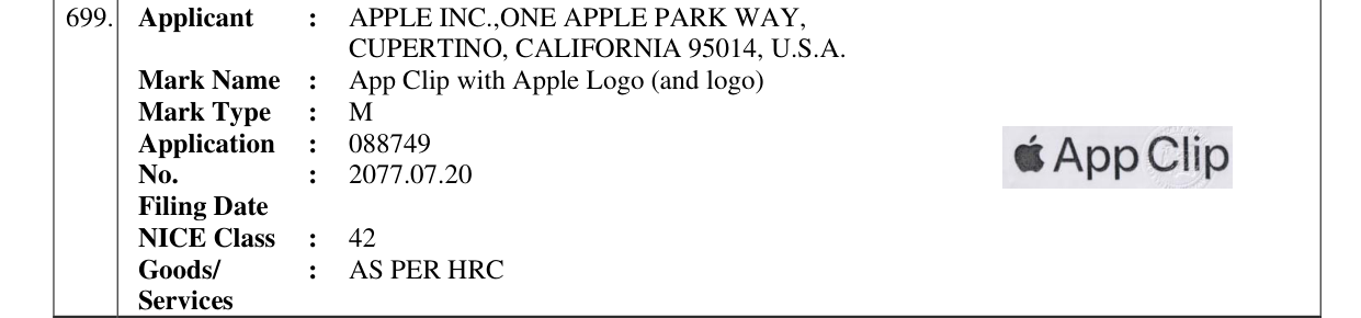 Original bulletin entry for App Clip with Apple Logo (and logo)