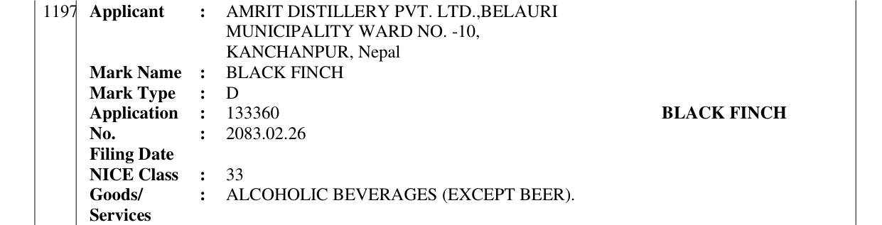 Original bulletin entry for BLACK FINCH