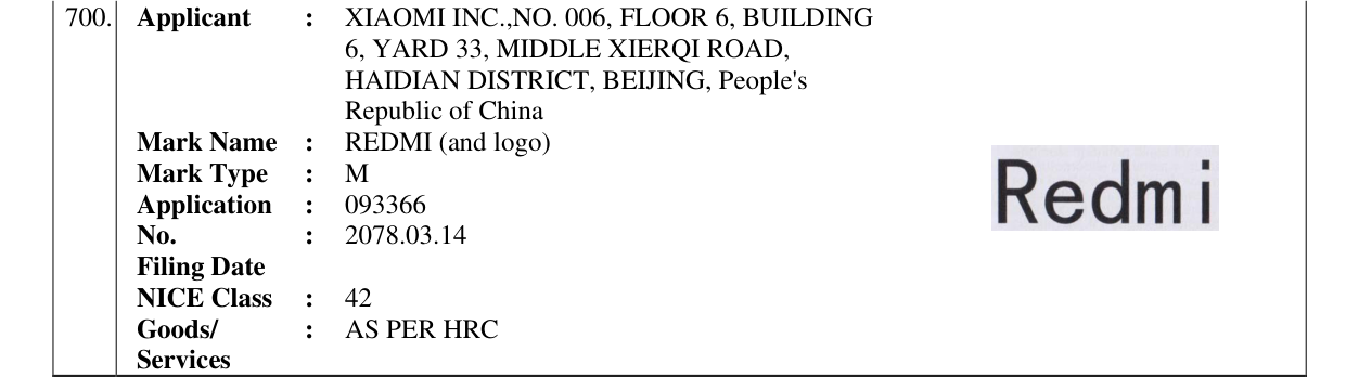 Original bulletin entry for REDMI (and logo)