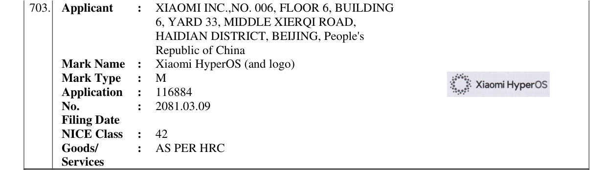 Original bulletin entry for Xiaomi HyperOS (and logo)