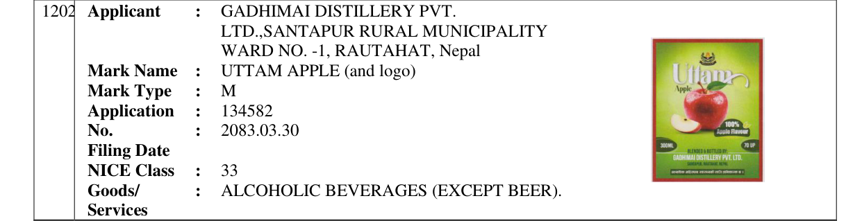 Original bulletin entry for UTTAM APPLE (and logo)