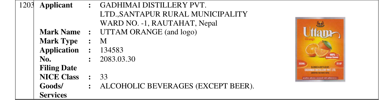 Original bulletin entry for UTTAM ORANGE (and logo)
