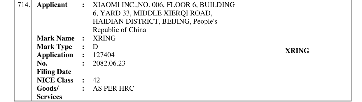 Original bulletin entry for XRING