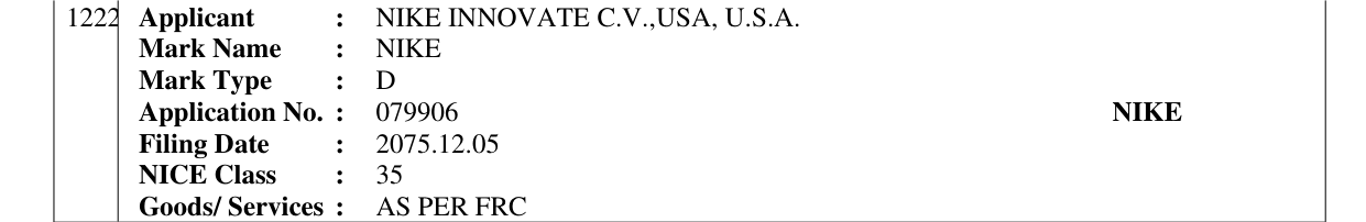 Original bulletin entry for NIKE