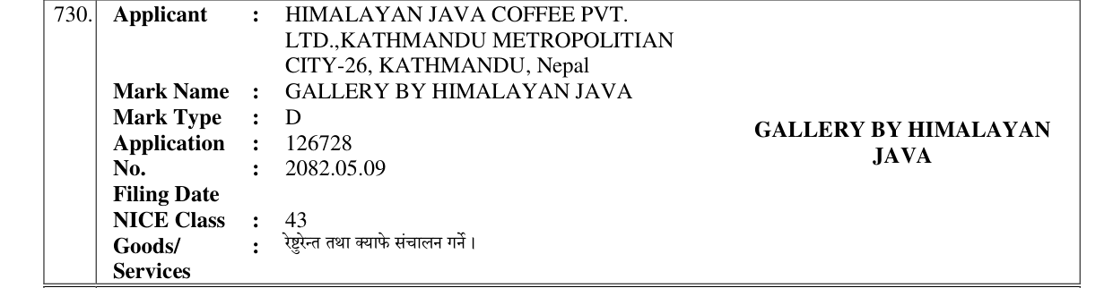 Original bulletin entry for GALLERY BY HIMALAYAN JAVA