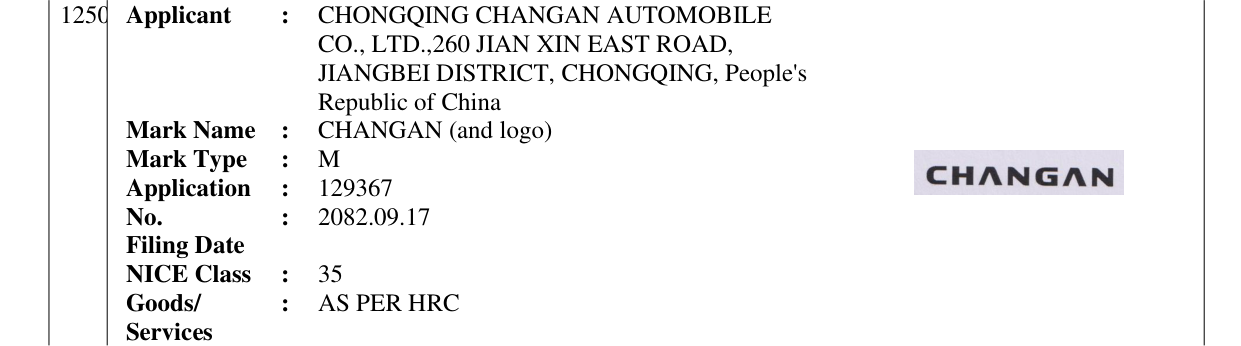 Original bulletin entry for CHANGAN (and logo)