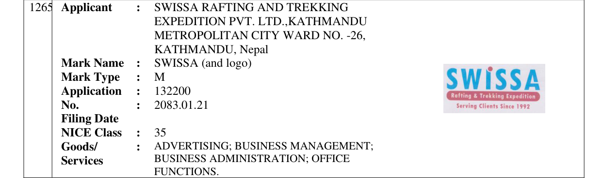 Original bulletin entry for SWISSA (and logo)