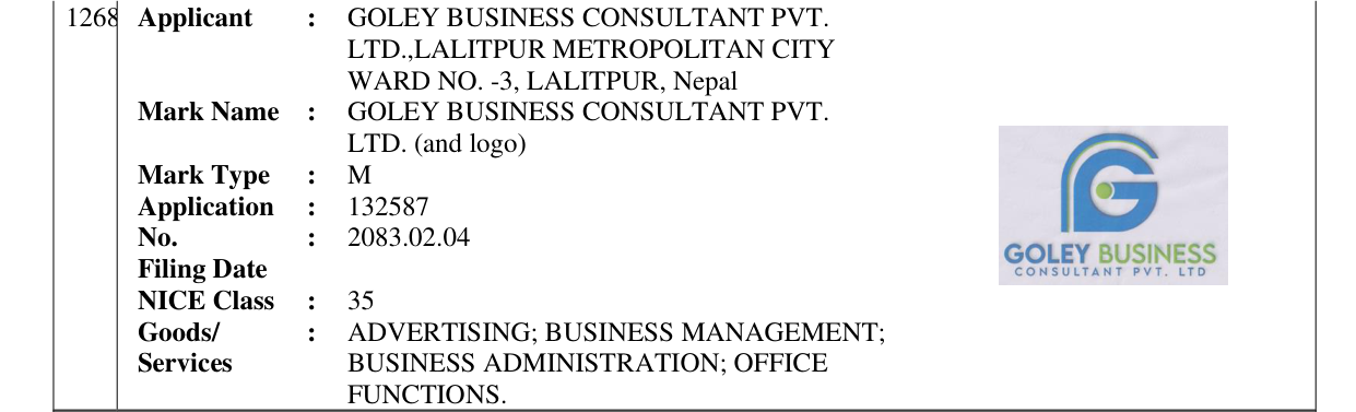 Original bulletin entry for GOLEY BUSINESS CONSULTANT PVT. LTD. (and logo)