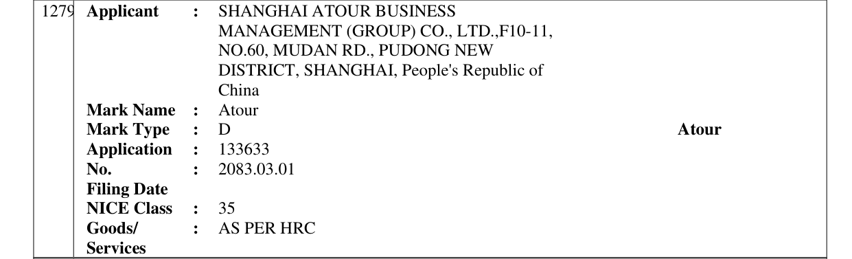 Original bulletin entry for Atour
