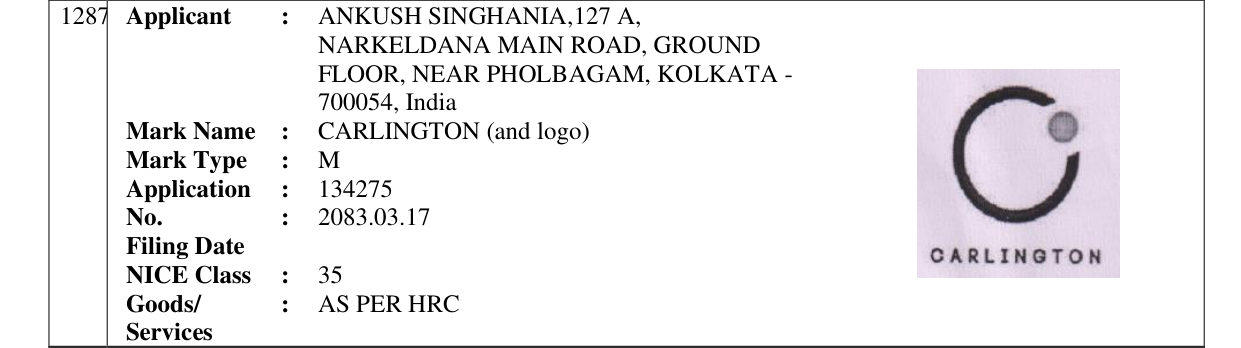 Original bulletin entry for CARLINGTON (and logo)
