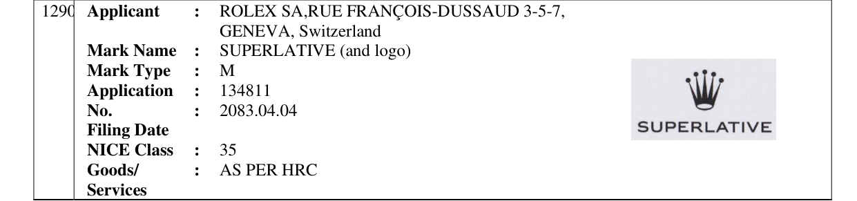 Original bulletin entry for SUPERLATIVE (and logo)