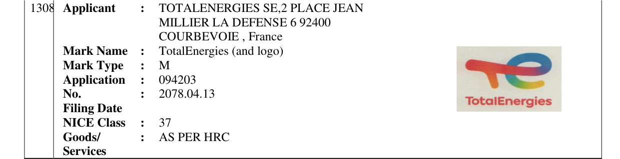 Original bulletin entry for TotalEnergies (and logo)