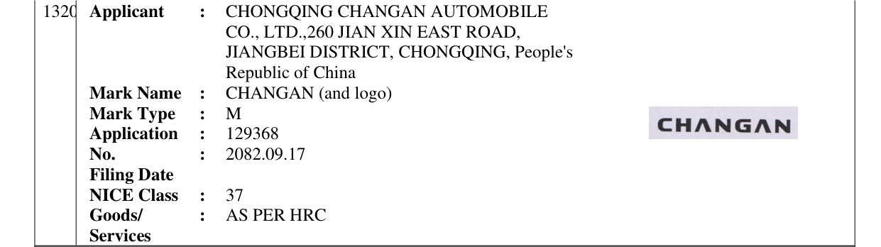 Original bulletin entry for CHANGAN (and logo)