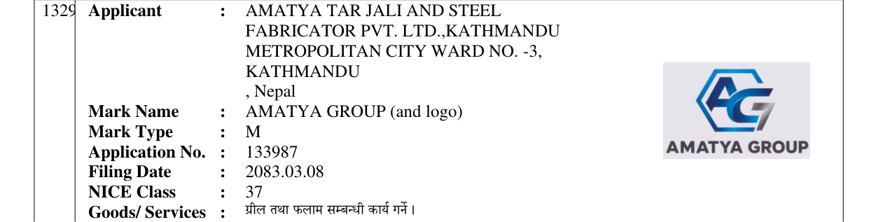 Original bulletin entry for AMATYA GROUP (and logo)