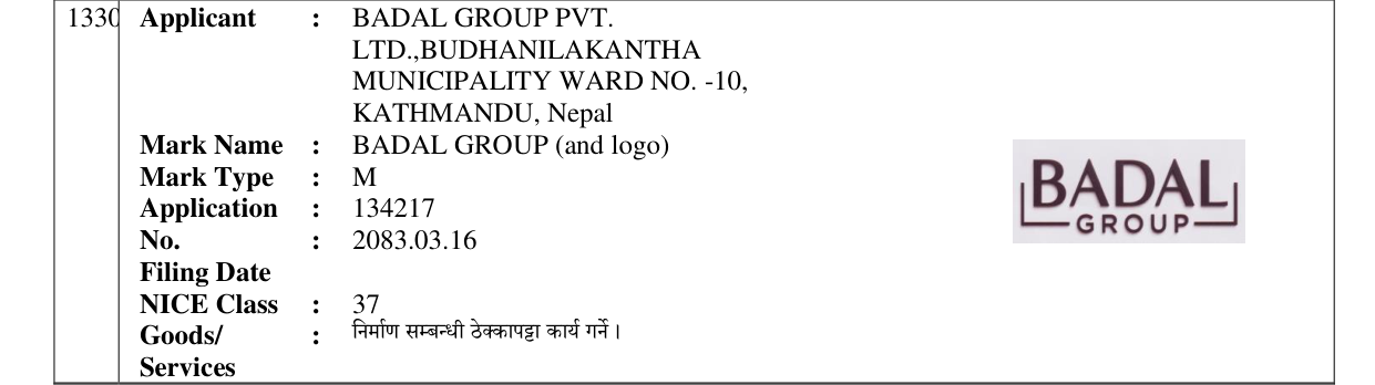 Original bulletin entry for BADAL GROUP (and logo)