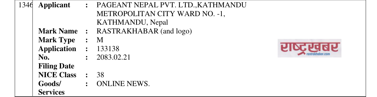 Original bulletin entry for RASTRAKHABAR (and logo)