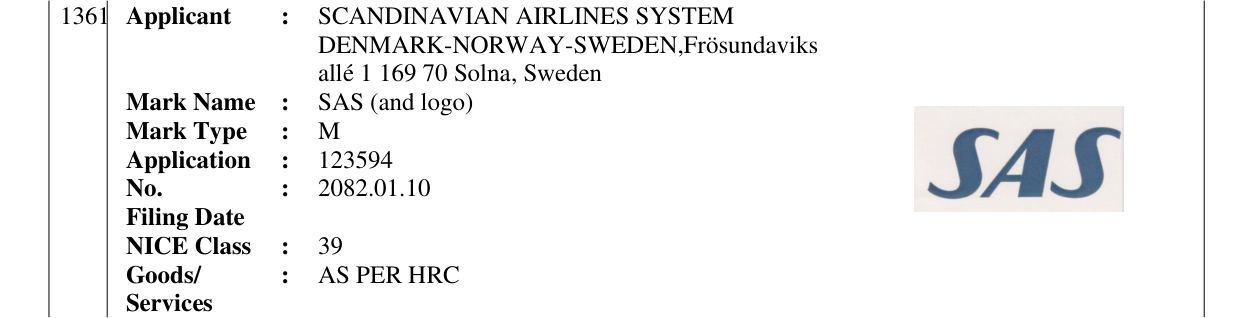 Original bulletin entry for SAS (and logo)