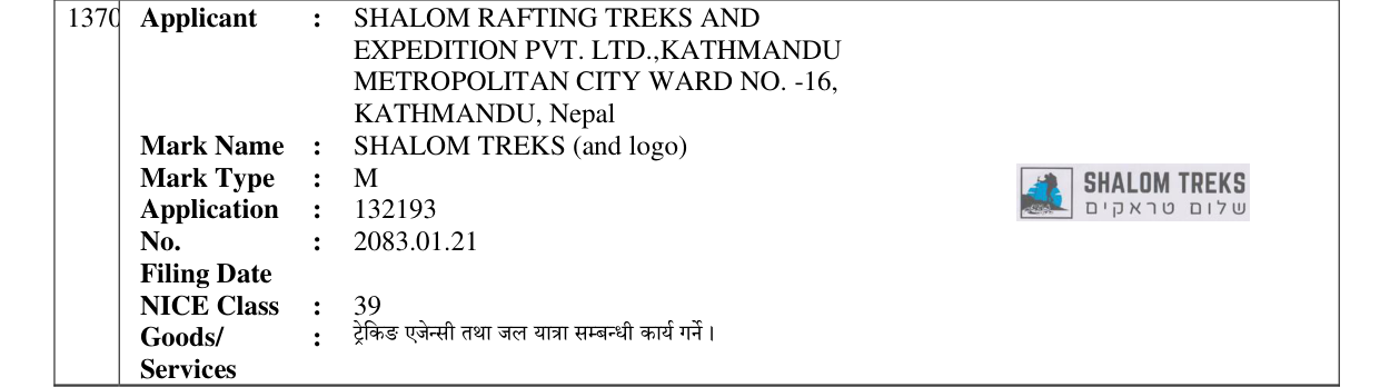 Original bulletin entry for SHALOM TREKS (and logo)