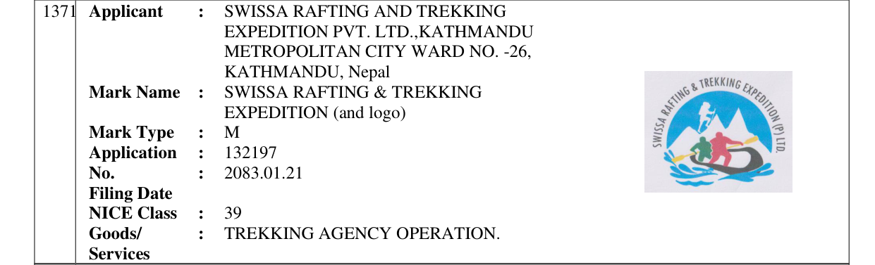 Original bulletin entry for SWISSA RAFTING & TREKKING EXPEDITION (and logo)