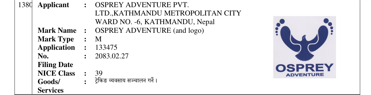 Original bulletin entry for OSPREY ADVENTURE (and logo)
