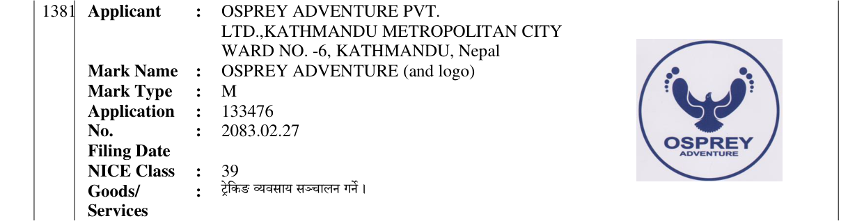 Original bulletin entry for OSPREY ADVENTURE (and logo)