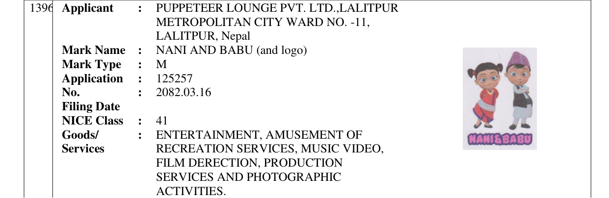 Original bulletin entry for NANI AND BABU (and logo)
