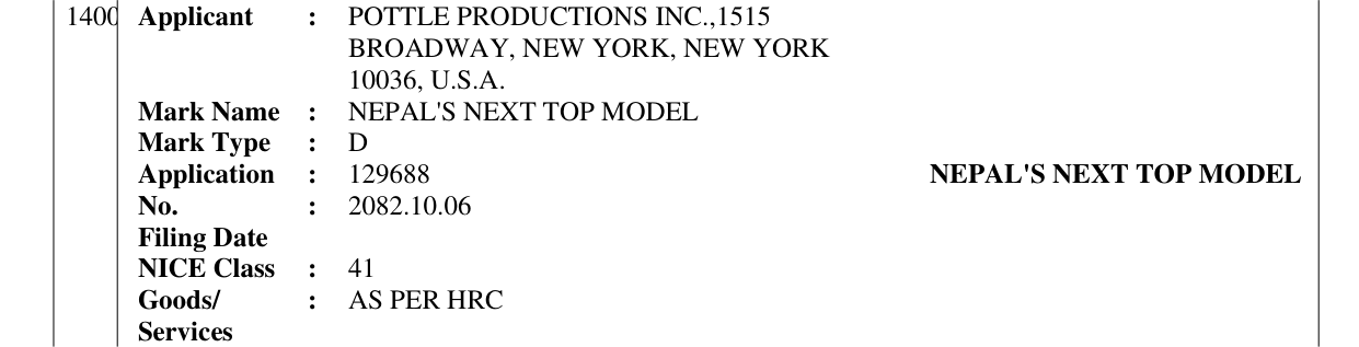 Original bulletin entry for NEPAL'S NEXT TOP MODEL