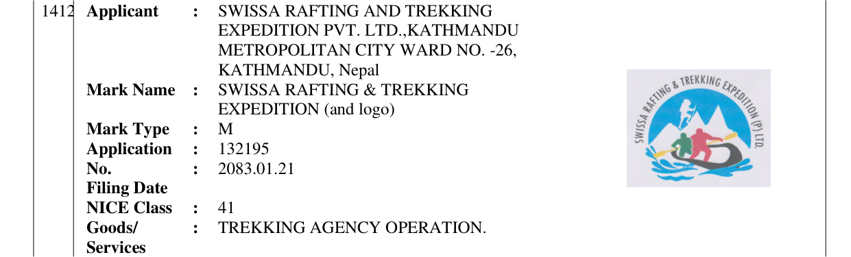 Original bulletin entry for SWISSA RAFTING & TREKKING EXPEDITION (and logo)