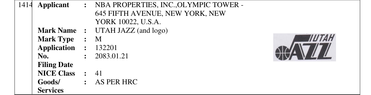 Original bulletin entry for UTAH JAZZ (and logo)