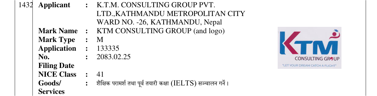 Original bulletin entry for KTM CONSULTING GROUP (and logo)