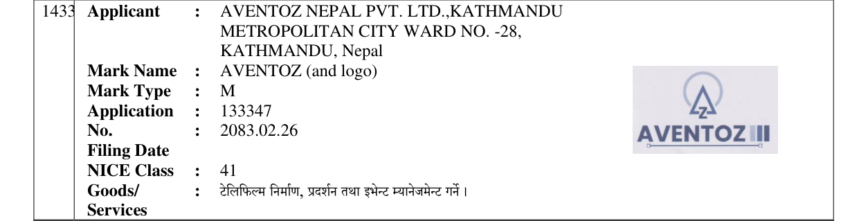 Original bulletin entry for AVENTOZ (and logo)