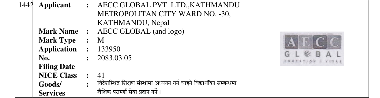 Original bulletin entry for AECC GLOBAL (and logo)