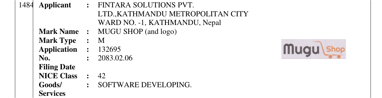 Original bulletin entry for MUGU SHOP (and logo)