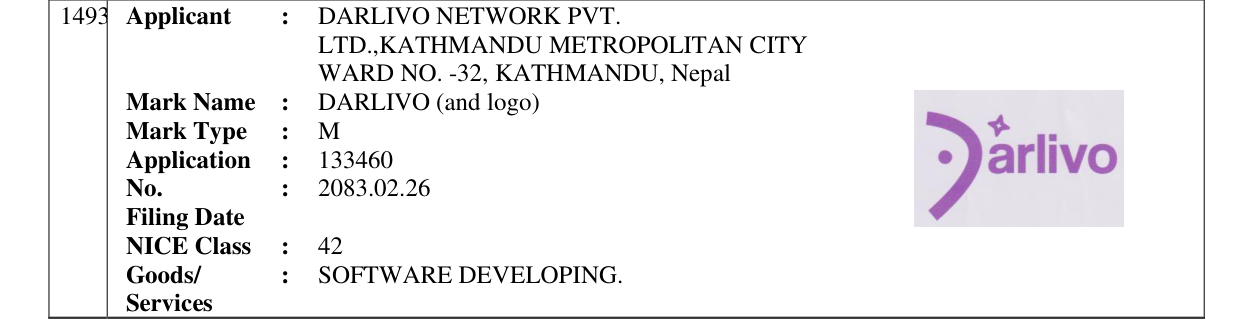 Original bulletin entry for DARLIVO (and logo)