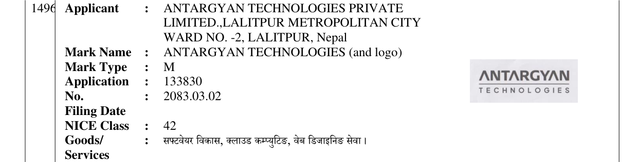 Original bulletin entry for ANTARGYAN TECHNOLOGIES (and logo)