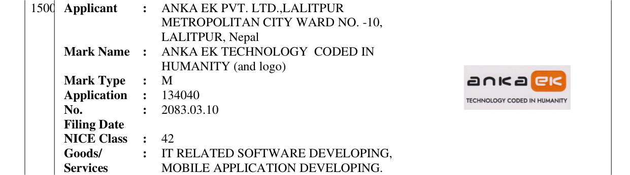 Original bulletin entry for ANKA EK TECHNOLOGY CODED IN HUMANITY (and logo)