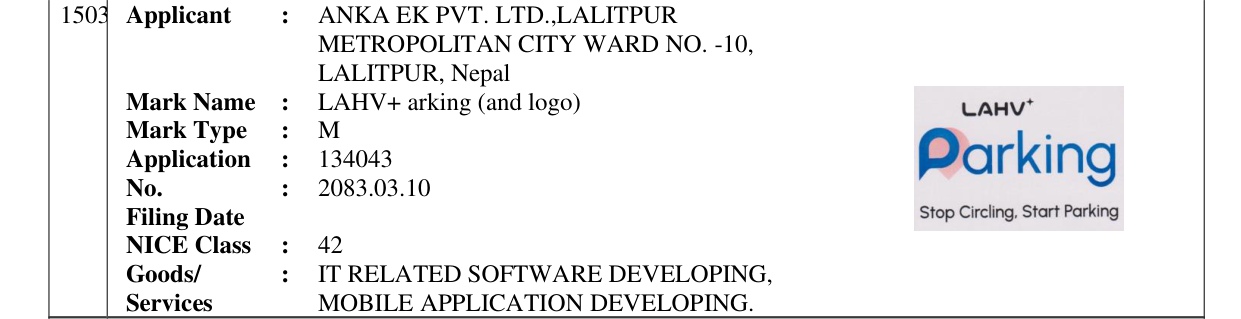 Original bulletin entry for LAHV+ arking (and logo)