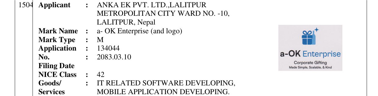 Original bulletin entry for a- OK Enterprise (and logo)