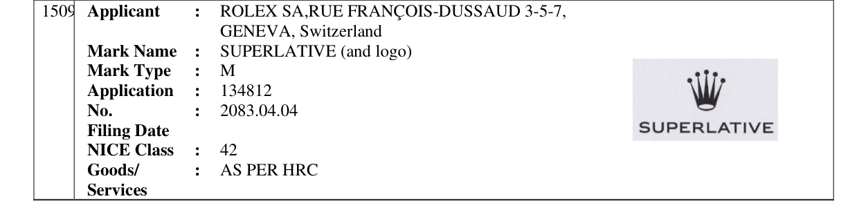 Original bulletin entry for SUPERLATIVE (and logo)