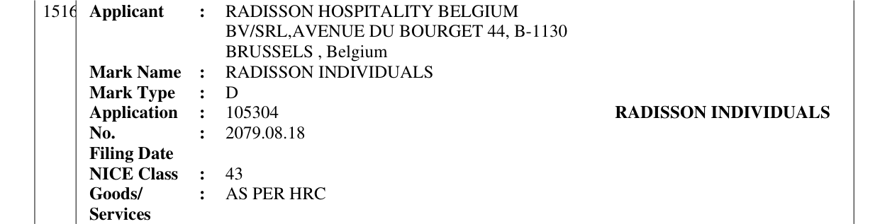 Original bulletin entry for RADISSON INDIVIDUALS