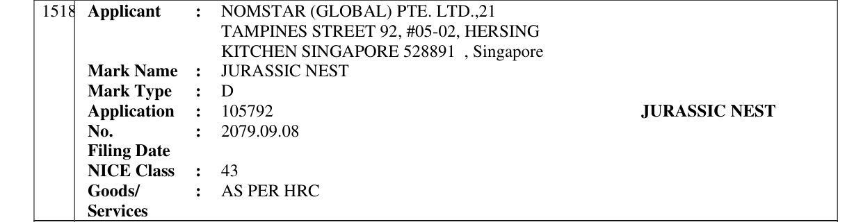 Original bulletin entry for JURASSIC NEST
