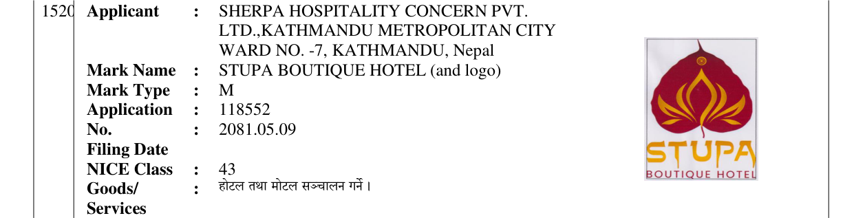 Original bulletin entry for STUPA BOUTIQUE HOTEL (and logo)