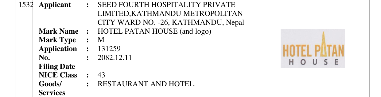 Original bulletin entry for HOTEL PATAN HOUSE (and logo)
