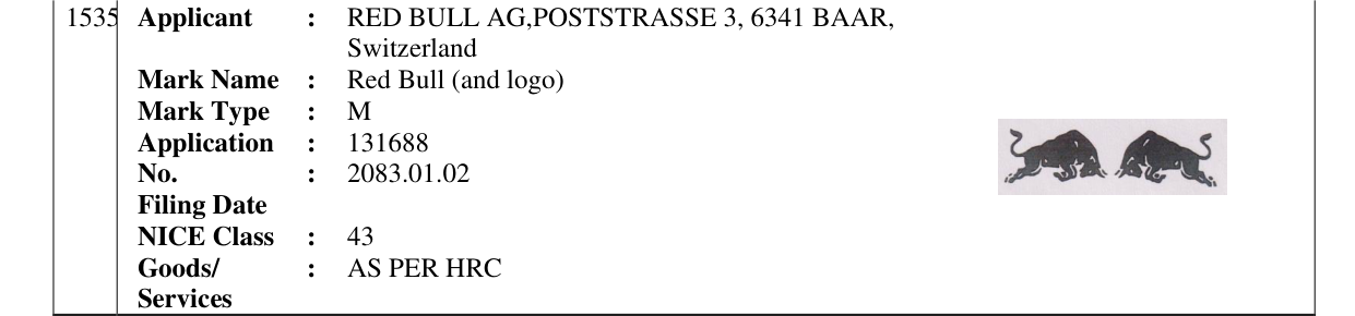 Original bulletin entry for Red Bull (and logo)