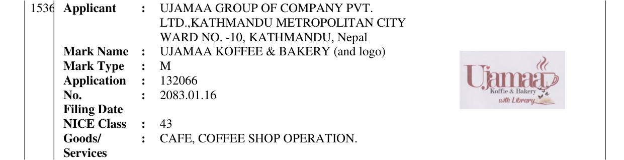 Original bulletin entry for UJAMAA KOFFEE & BAKERY (and logo)
