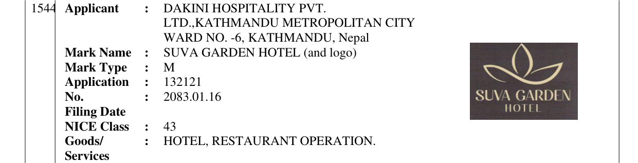 Original bulletin entry for SUVA GARDEN HOTEL (and logo)