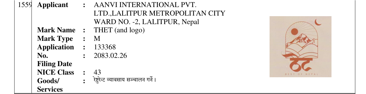 Original bulletin entry for THET (and logo)