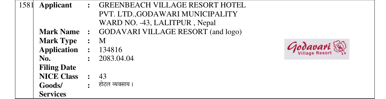 Original bulletin entry for GODAVARI VILLAGE RESORT (and logo)