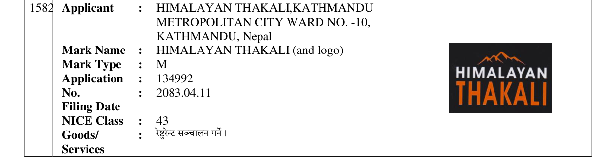 Original bulletin entry for HIMALAYAN THAKALI (and logo)