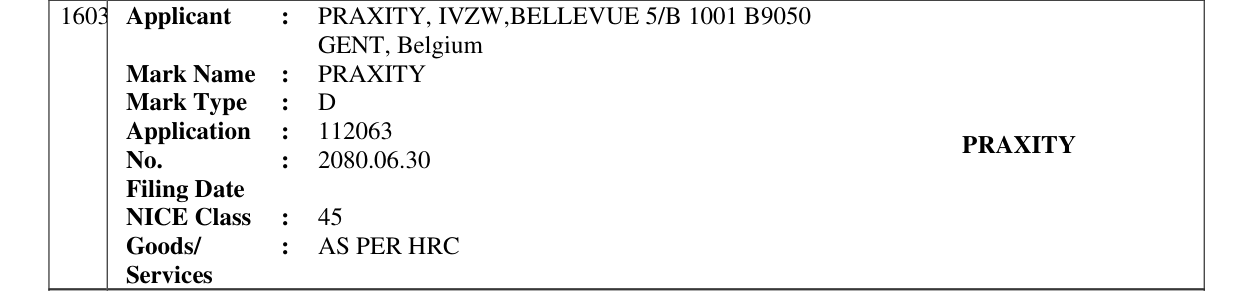 Original bulletin entry for PRAXITY